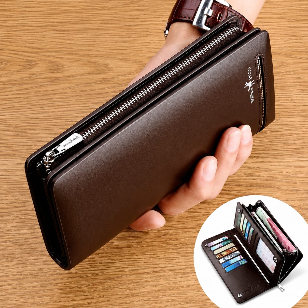 333c LW333B WILLIAMPOLO Luxury RFID long Genuine Leather Card Holder 333B - Image 1